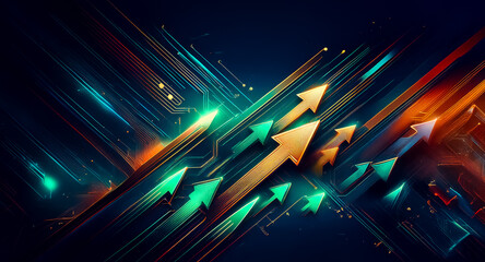 Aufkleber - abstract tech background with arrows pointing up, illuminated trails suggesting forward motion, grow