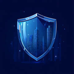 Aufkleber - A futuristic blue shield over a city skyline, symbolizing protection and digital security in a modern environment