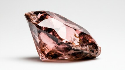 Poster - A Beautiful Partially-Faceted Rose-Pink Gemstone with Darker Inclusions on a Clean White Background Perfect for Jewelry and gemstone Enthusiasts
