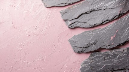 Poster - Aesthetic clean slate edge with light pink background for text use
