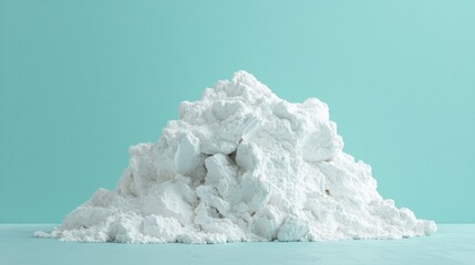 Poster - Clean minimalist protein pile under pale sky blue background text approach