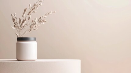 Poster - Elegant Protein Container on Pale Beige Background Minimalist Setting