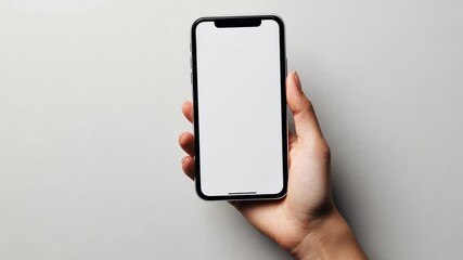 Poster - Hand Holding a Smartphone With a Blank Screen From Above Generative AI