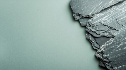 Poster - Green Minimalist Stone Slice on Light Background with Simple Text