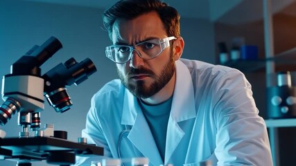 Aufkleber - This image depicts a dedicated scientist working in a laboratory. He is analyzing specimens with precision. The setting emphasizes the importance of research and discovery. AI