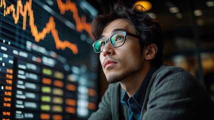 Poster - Man analyzing stock chart data on a computer screen reflecting financial trends and insights for investment decisions