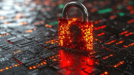 Poster - Secure padlock on electronic circuit board symbolizing advanced ai-driven data security measures and protection