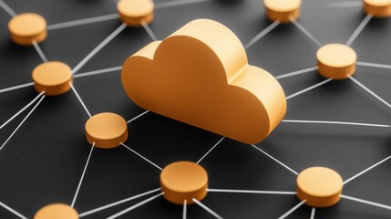 Poster - Abstract cloud with intricate network of orange spheres representing advanced cloud-native privacy protection tools