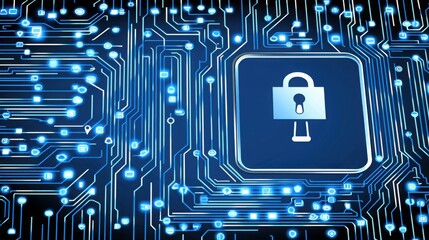 Poster - Padlock on circuit board symbolizing the importance of digital privacy awareness in the age of technology