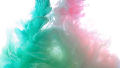 Poster - Pink and Turquoise Ink Mixing Together on Transparent Background