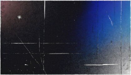Poster - distorted cosmic glitch texture with blue light flare and grainy noise, abstract digital background for sci-fi and cyberpunk art

