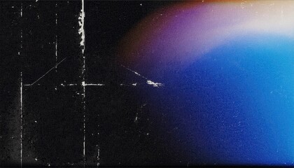 Aufkleber - distorted cosmic glitch texture with blue light flare and grainy noise, abstract digital background for sci-fi and cyberpunk art

