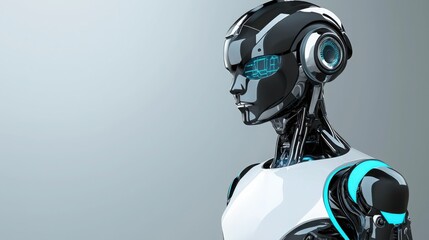 Poster - A futuristic robot with headphones depicting the use of quantum ai-powered financial market insights for investment decisions