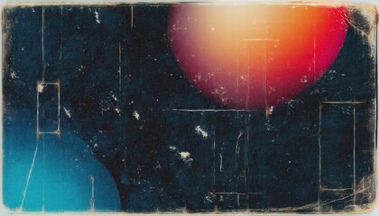 Aufkleber - grunge abstract bokeh texture with vintage distressed overlay, moody dark background with blue and orange soft lights

