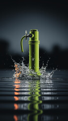 Aufkleber - Lime-green cylindrical object in water, creating a splash; dark background, showcasing product design; clean and modern aesthetic