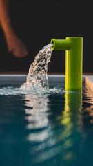 Aufkleber - Green pipe pouring water into teal pool, creating a small fountain effect.  Clean lines and simple design, showcasing tranquility and refreshment.