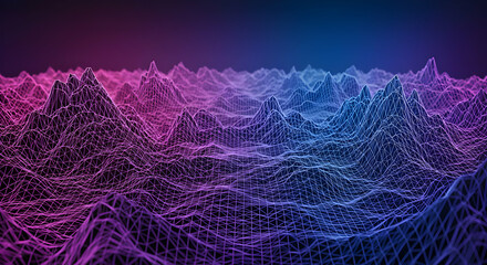 Poster - Abstract Digital Landscape With Glowing Mountains