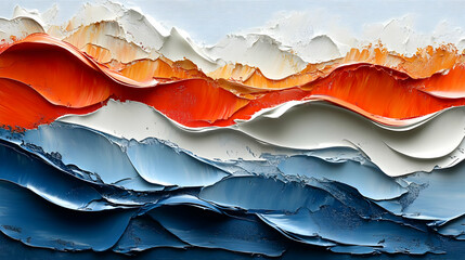 Poster - Abstract Layered Mountain Landscape With Orange Red Blue White Colors