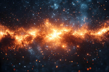 Poster - Fiery Cosmic Nebula With Glowing Orange Red Patterns In Dark Space