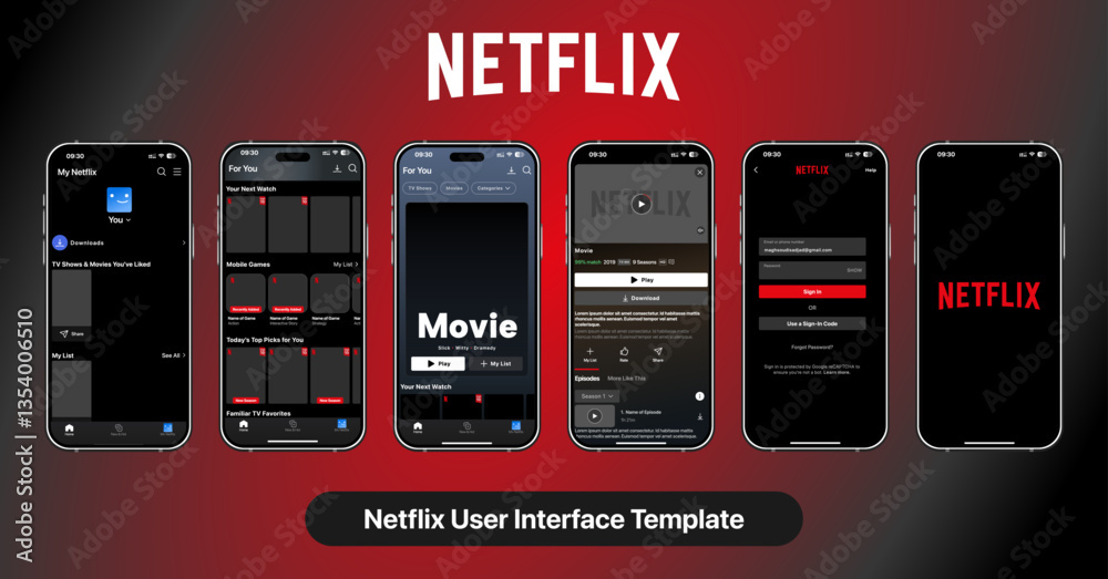 Netflix user interface templates. iPhone 16 Pro Max with Netflix mockup ...