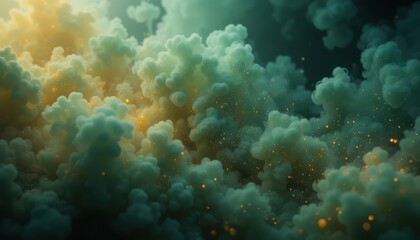 Fototapete - Dynamic Smoke and Fire Abstract Green and Gold Digital Art