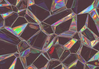 Wall Mural - Abstract iridescent crystal background with geometric shapes and rainbow reflections