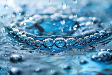 Poster - A close up image showing water drops and bubbles forming