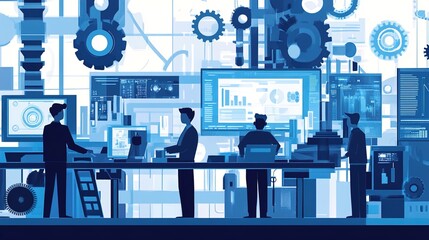Scene depicting a team of developers working on mobile app development