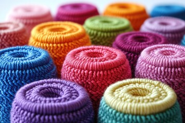Poster - A close up shot of colorful crocheted cylindrical forms