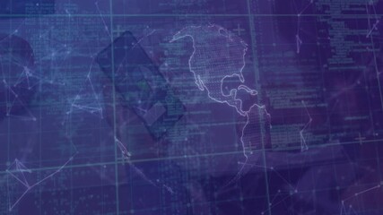 Aufkleber - Digital animation of smartphone and map with data processing in network connections