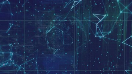 Aufkleber - Animation of geometric shapes and digital network connections on blue grid background