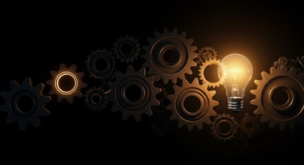 Poster - A light bulb is shining on a series of gears