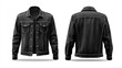 © Tahsina - Black denim jacket mockup, front and back view, isolated on clean white background