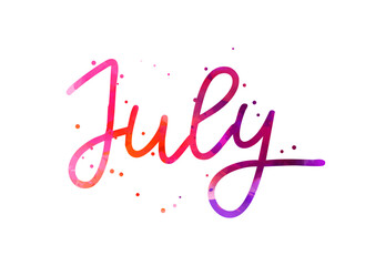 Wall Mural - july - handwritten modern watercolor calligraphy lettering with abstract dots decorations