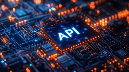 Poster - Floating API in a Matrix-Like Digital Environment with Futuristic Elements