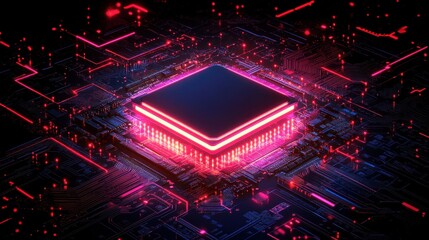 Poster - Futuristic Glowing Chip with Advanced Processing Technology and AI Integration