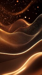 Poster - Abstract Golden Waves of Light and Particles Digital Art Background