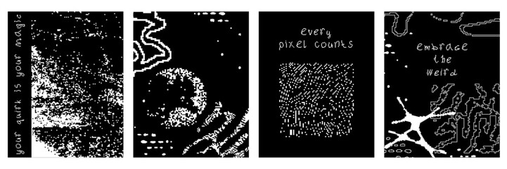 Fototapete - Set of poster with pixel art element and abstract bitmap shape. Vector modern design in Y2k aesthetic.