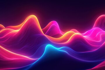 Poster - vibrant abstract waves of color glowing in a digital landscape of flowing light patterns
