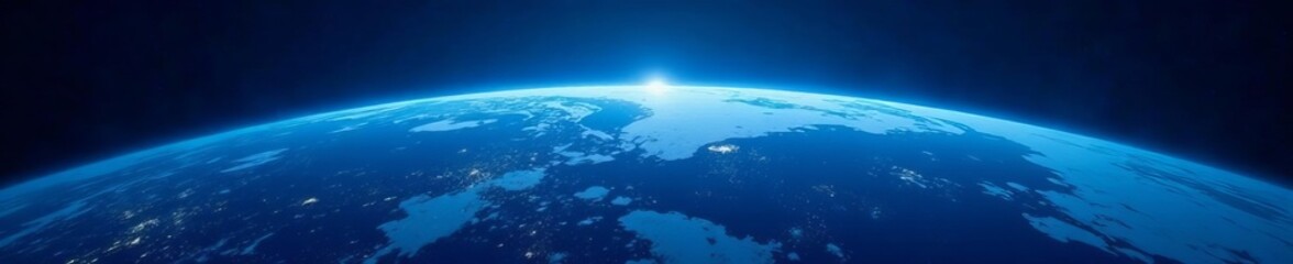 abstract aerial view of earth's dark blue gradient horizon, outer, darkness, planet