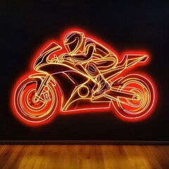 Wall Mural - a neon sign of a man riding a motorcycle