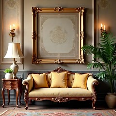 elegant vintage wooden furniture set with ornate carvings, isolated, retro, elegance
