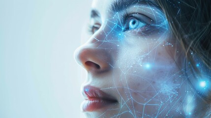 Poster - Close-Up Portrait of Futuristic Woman with Digital Elements and Technology