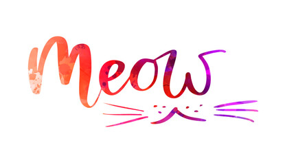 Wall Mural - meow - handwritten modern watercolor calligraphy lettering
