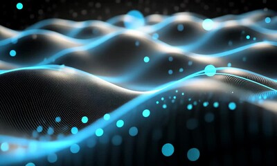 Poster - Abstract wave particle surface with glowing blue dots for futuristic technology background