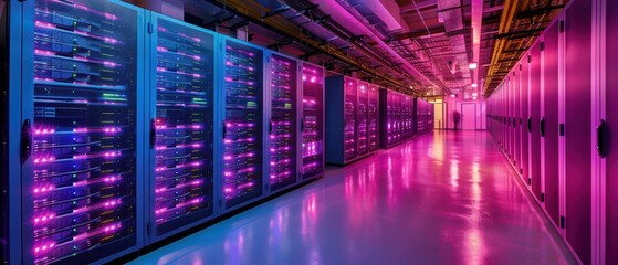 Poster - Futuristic Server Room with Bright Lights and High-Tech Equipment