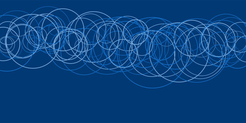 Poster - A deep blue background features overlapping white circles, forming a dynamic and modern abstract pattern. The bold contrast and simple geometric design create a visually engaging composition.