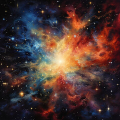Wall Mural - A vibrant and colorful nebula with stars scattered throughout the dark expanse of outer space view