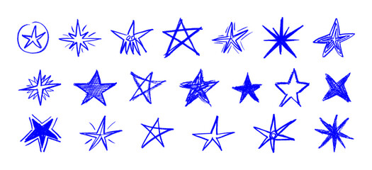 Wall Mural - star doodle crayon chalk drawing vector set