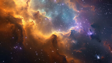 Wall Mural - A vibrant and colorful nebula with stars and swirling clouds of gas and dust in deep outer space